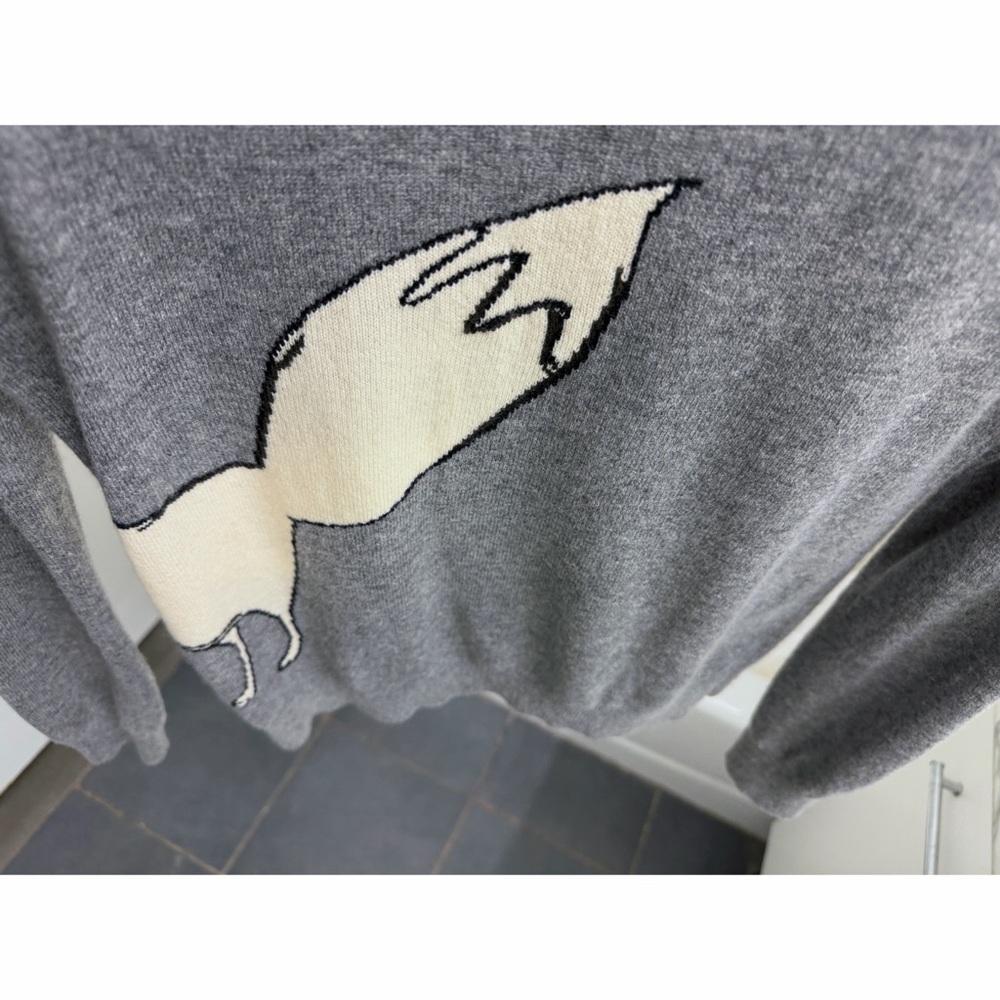 Burberry Brit Fox Wraparound Gray Crewneck Sweater Cashmere Wool Animal Print S - Picture 13 of 15